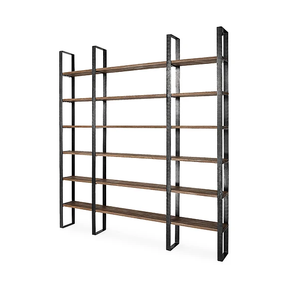Mercana Taunton II 80L x 10.5W x 90H Dark Brown Wood and Black Iron Six Shelving Unit 50367-AB
