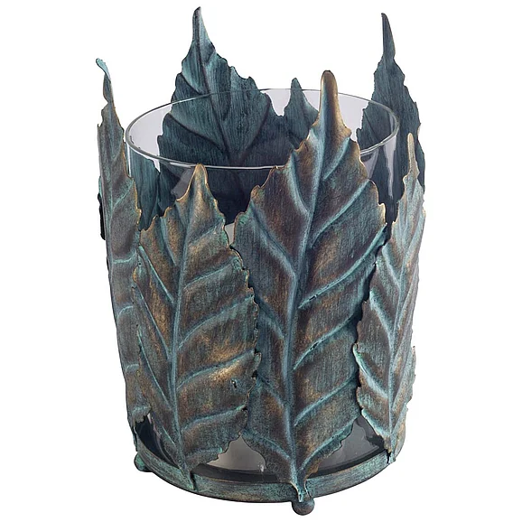Mercana Pana I Small Green/Gold Metal Leaf Table Candle Holder 53333 PROMO