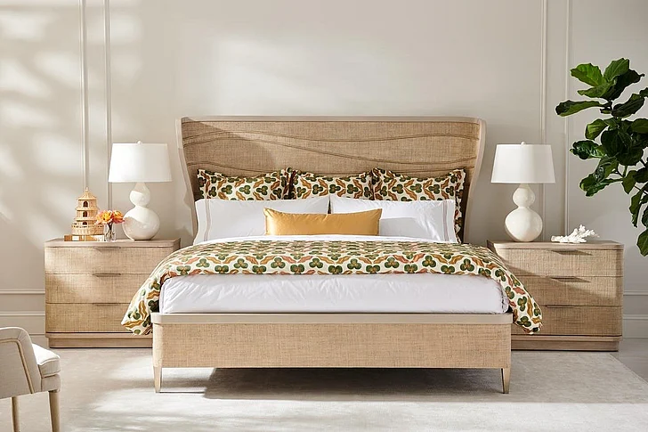 Jonathan Charles Water 2pc Seiche Woven Wing Wave Bed King Bedroom Set in Water Raffia