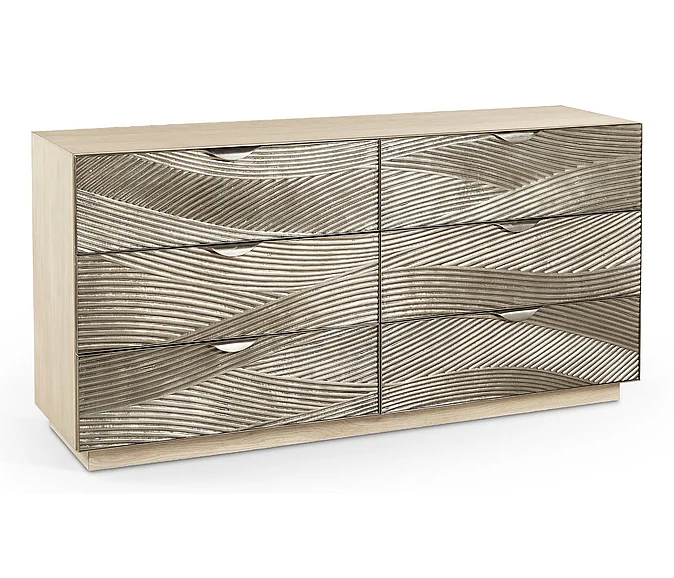 Jonathan Charles Capillary Cast Metal Texture Double Dresser in Bleached Oak 001-1-711-CAL