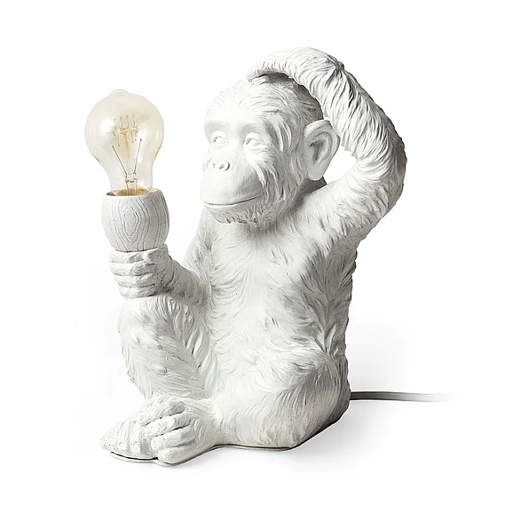 Mercana Simia (12"H) White Resin Playful Monkey Table Lamp 65319 CLOSEOUT