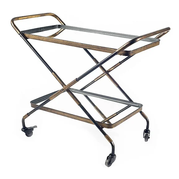 Mercana Charlize Gold Metal Frame Two-Tier w/Mirrored Shelves Bar Cart 67045 PROMO