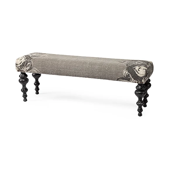 Mercana Alhambra 55L x 14W Upholstered Gray Seat w/Black Wood Legs Accent Bench 67494
