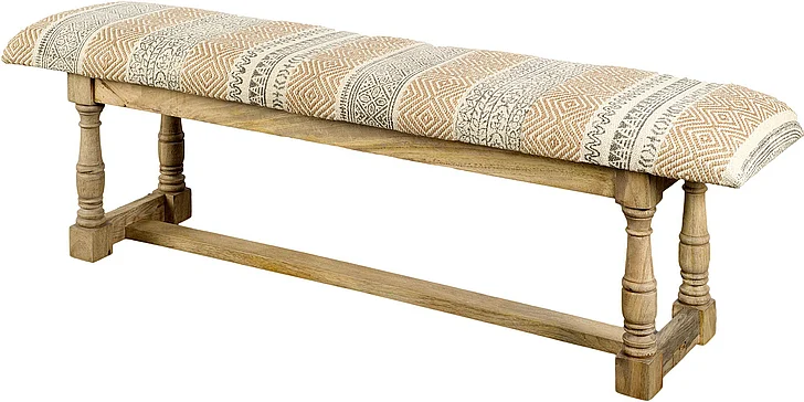 Mercana Greenfield II 59L x 14W Patterned Tan Upholstered Wood Frame Accent Bench 67487 PROMO
