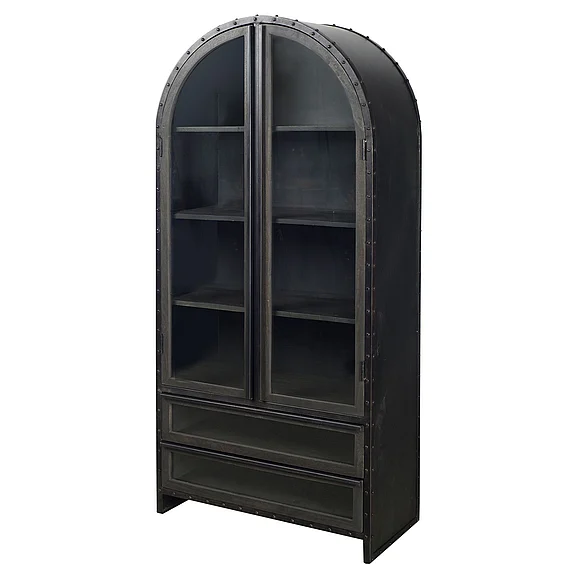 Mercana Gehry 72.3" H Dark Brown Metal Brown Wood and Glass Door Display Cabinet 67533