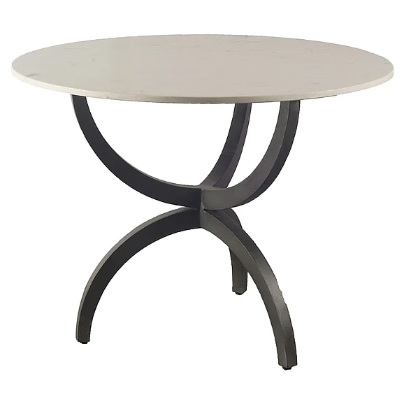 Mercana Veneto 40" Round White Marble Top With Black Metal Base Dining Table 67503-AB
