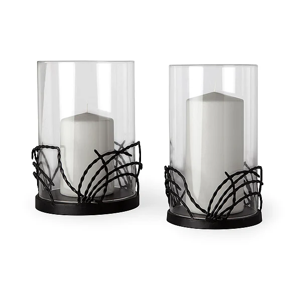 Mercana Cutlass I Set of 2 Black Metal Base Table Candle Holders 67872 PROMO