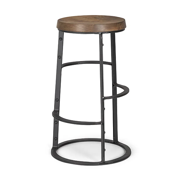Mercana Neo 26.3" Seat Height Brown Wood Seat Black Metal Frame Stool 67903 PROMO