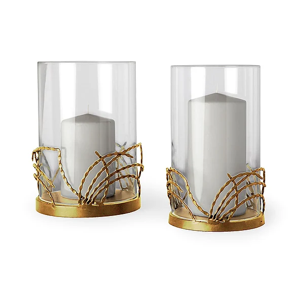 Mercana Cutlass II Set of 2 Gold Toned Metal Base Table Candle Holders 67873