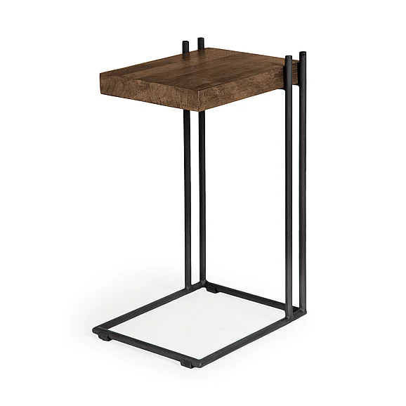 Mercana Maddox 16L x 13.5W x 27H Medium Brown Wood w/ Black Metal C-Shaped End/Side Table 67842