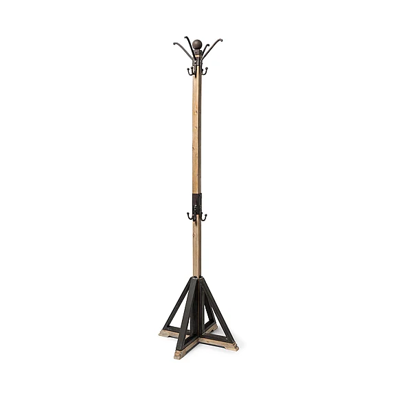Mercana Lamda 22 x 75 Black Metal and Light Brown Wood Coat Rack 68000 PROMO