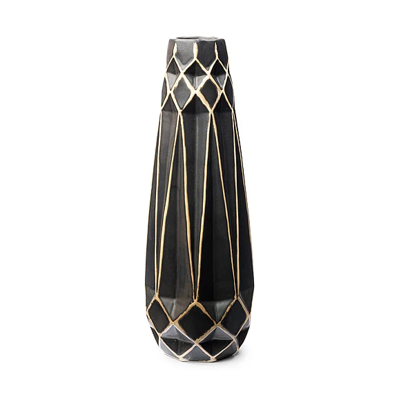 Mercana Teulia I Tall Black With Cream Accent Ceramic Vase 68016
