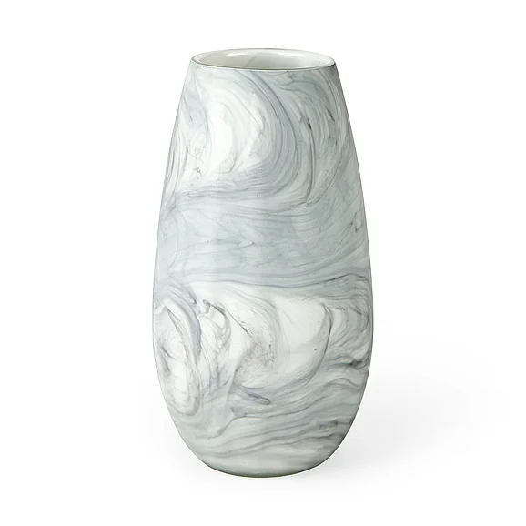 Mercana Volta II Tall White Gray Abstract Pattern Glass Vase 68038