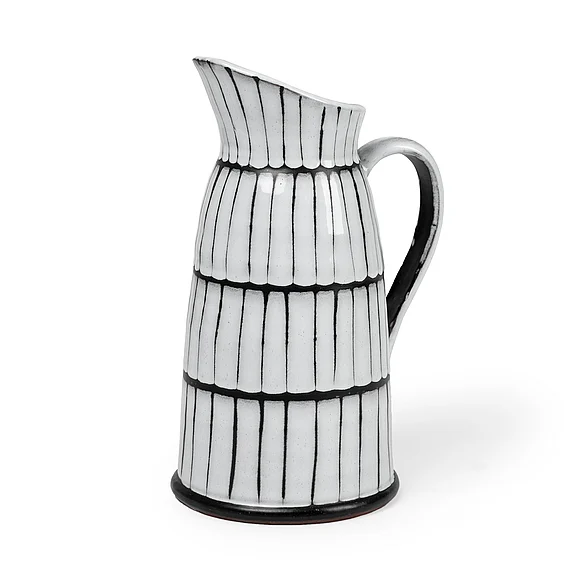 Mercana Lome Large White/Black Patterned Ceramic Water Pitcher 68101 PROMO