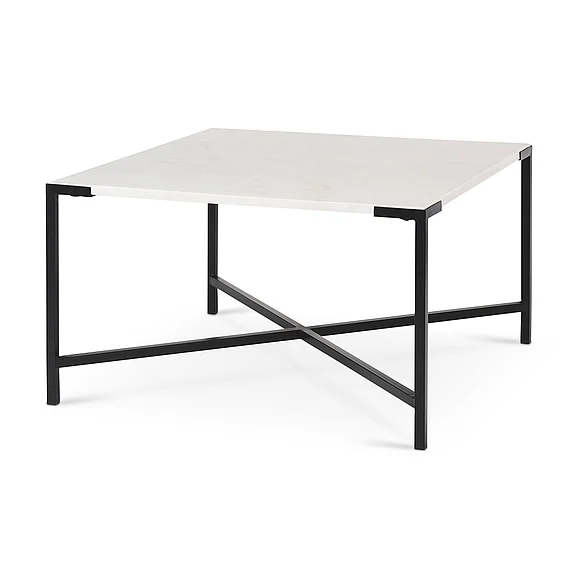 Mercana Lucas 30X30 White Marble Top Black Metal Base Coffee Table 68239