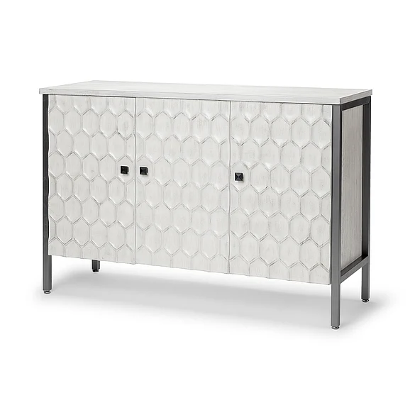 Mercana Savannah White Fir Veneer & Gray Metal 3-Door Accent Cabinet 68268 PROMO
