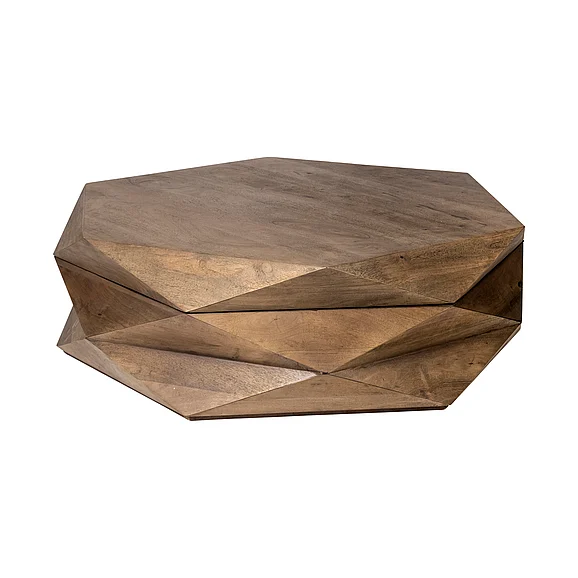 Mercana Arreto Hexagonal Hinged Solid Wood Top and Base Coffee Table 68229