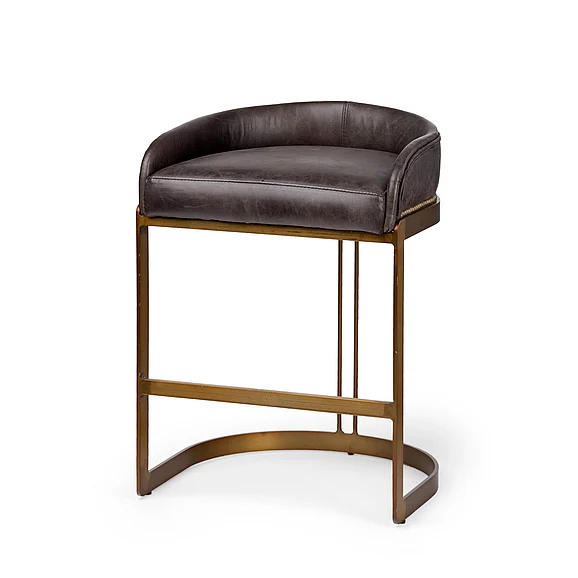 Mercana Hollyfield 29" Total Height Black Leather Seat Gold Metal Base Stool 67079