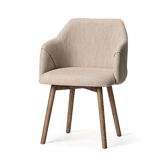 Mercana Ronald II Cream Fabric Wrap Brown Wooden Base Dining Chair 68319 PROMO