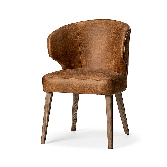 Mercana Niles 22.5L x 24.0W x 32.0H Brown Faux Leather Seat w/Brown Wooden Legs Wingback Dining Chair 68323