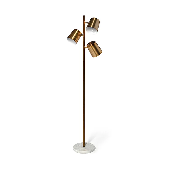 Mercana Sanders (62"H) Gold Metal Body White Marble Base Three Light Floor Lamp 68333 CLOSEOUT