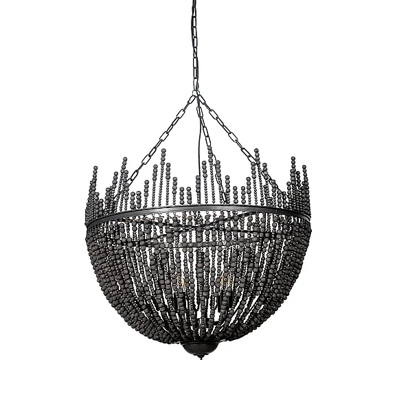 Mercana Liam I 32X30 Black Wooden Bead Bowl-Style Four Bulb Chandelier 68424 PROMO