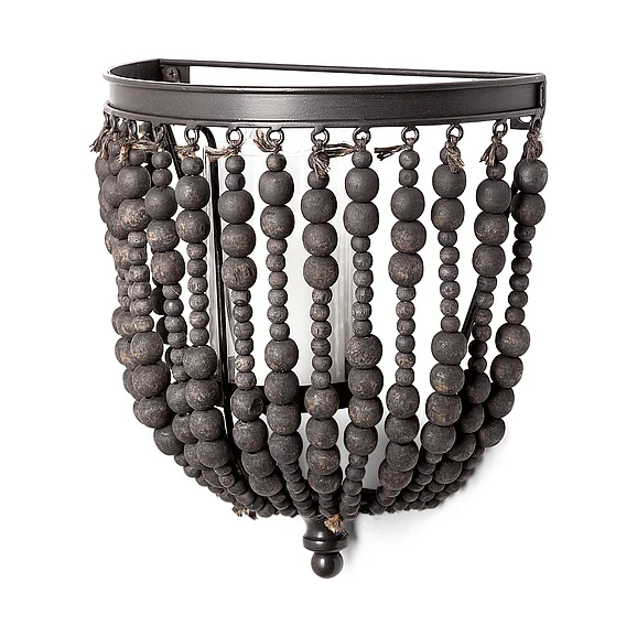Mercana Liam II 11"H Black Metal Frame w/Wooden Beads Wall Candle Holder 68425