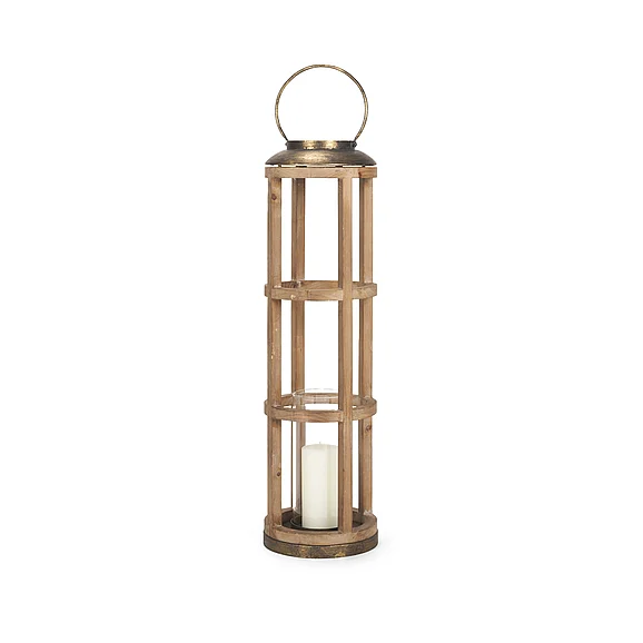 Mercana Andy I Large Natural Wood Cylindrical Lantern 68441 PROMO