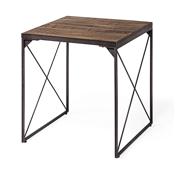 Mercana Trestman II 24" x 22.5" Square Top Medium Brown Wood and Iron Cross Braced End/Side Table 68471 PROMO