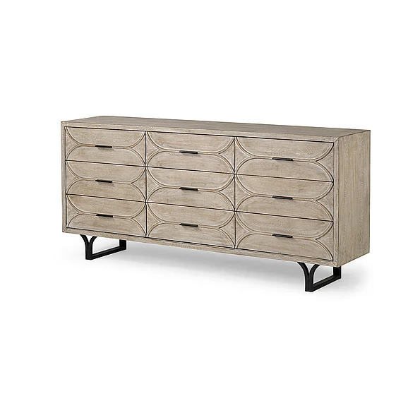 Mercana Giselle II Brown Fir Veneer w/Black Metal Leg 9 Drawer Sideboard 68533 PROMO