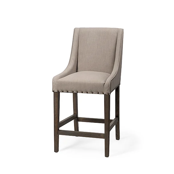 Mercana Kensington 27.5" Seat Height Beige Fabric Seat Brown Wood Frame Counter Stool 68588 PROMO