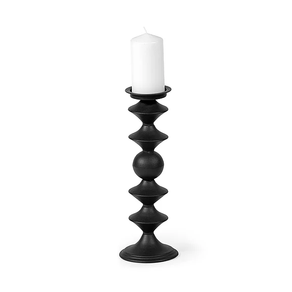 Mercana Candelero II Large Black Metal Grooved Table Candle Holder 68559