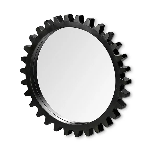 Mercana Alloy Cog 37" Round Black Metal Frame Mirror 68551