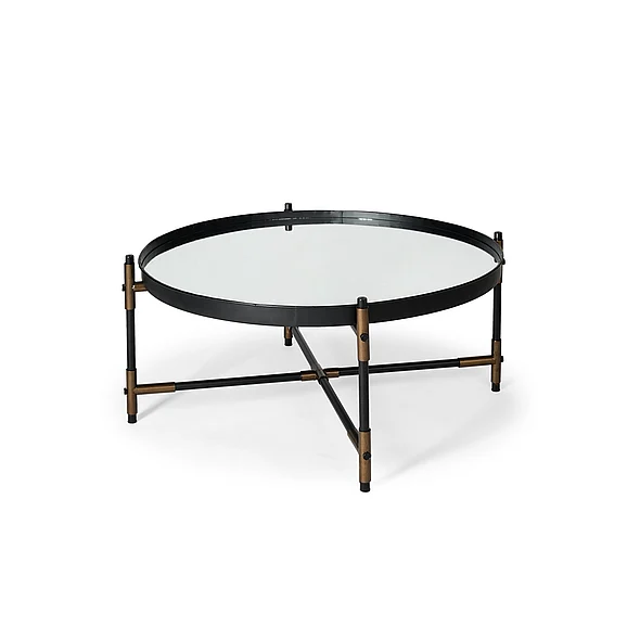 Mercana Marshall 32L x 32W Black Round Mirrored Top w/Metal Base Coffee Table 67043 PROMO