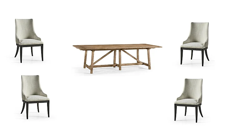 Jonathan Charles Timeless 5pc Sidereal French Laundry Dining Table Set in Stripped Brown Chestnut