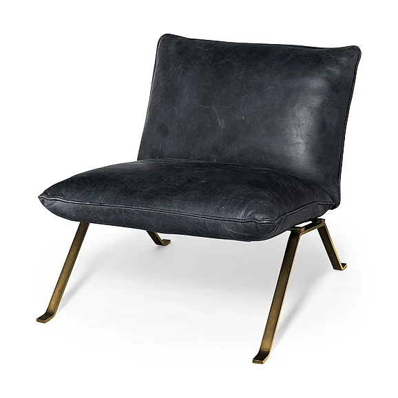 Mercana Flavelle II Black Leather Cushion Seat and Solid Iron Base Accent Chair 68576 PROMO