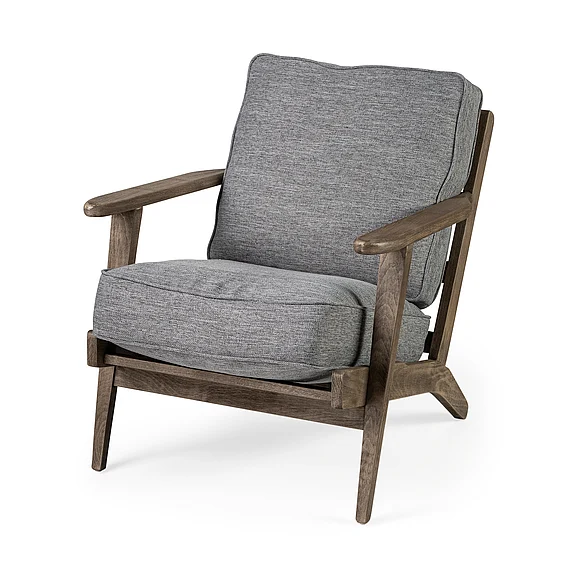 Mercana Olympus V Castlerock Grey Fabric Wrapped Brown Wooden Frame Accent Chair 68727 PROMO