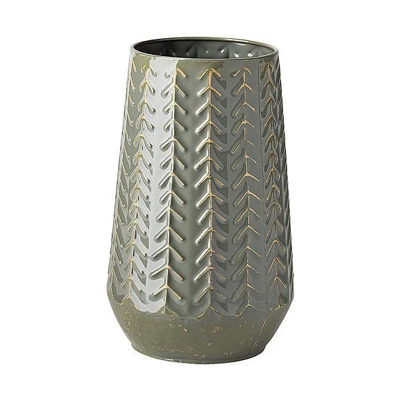Mercana Gemma III Metal Glossy Green/Gray Chevron Vase 68818 PROMO