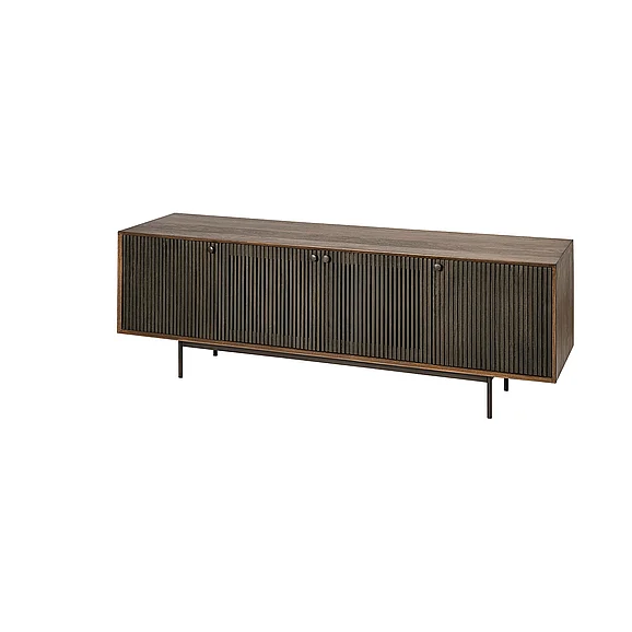 Mercana Grace I Two-Toned Brown Solid Wood Tv Stand Media Console With Slated Doors, Tv Up To 82" 68845