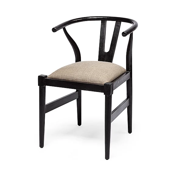 Mercana Trixie I Black Wooden Base Linen Seat Dining Chair 68865