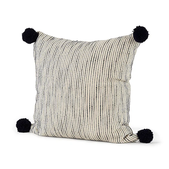 Mercana Krystal 20 x 20 Cream/Blue Pom Pom Decorative Pillow Cover 68889 PROMO