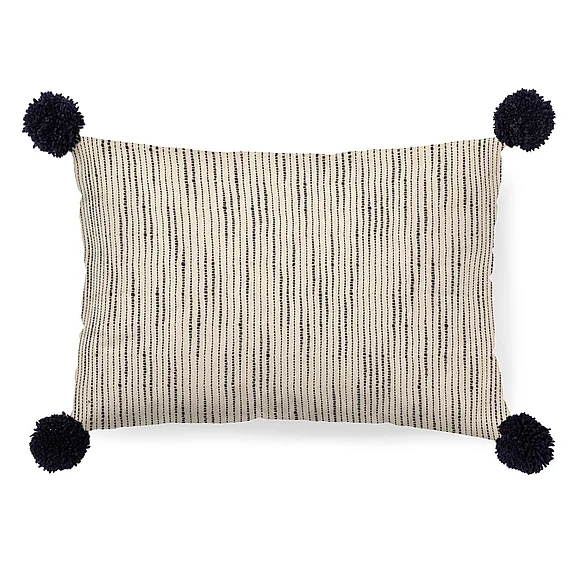 Mercana Krystal 13 x 21 Cream/Blue Pom Pom Decorative Pillow Cover 68890 PROMO