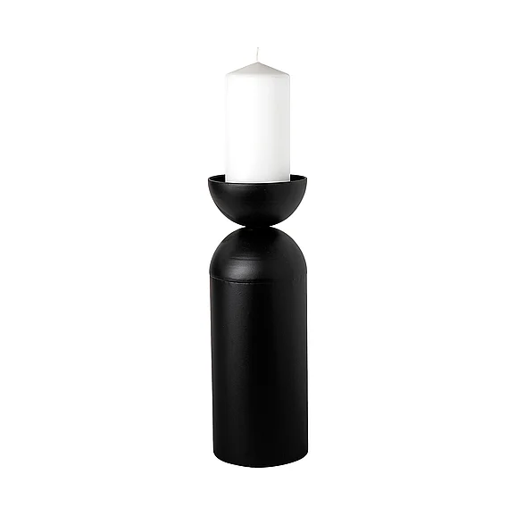 Mercana Alex Large Black Metal Cylindrical Table Candle Holder 68947