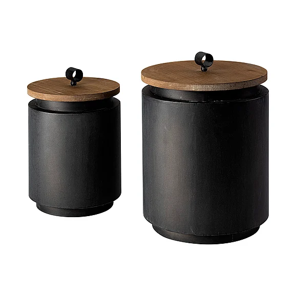 Mercana Cyril (Set of 2) Gray Metal w/ Brown Wood Lids Jars 68982
