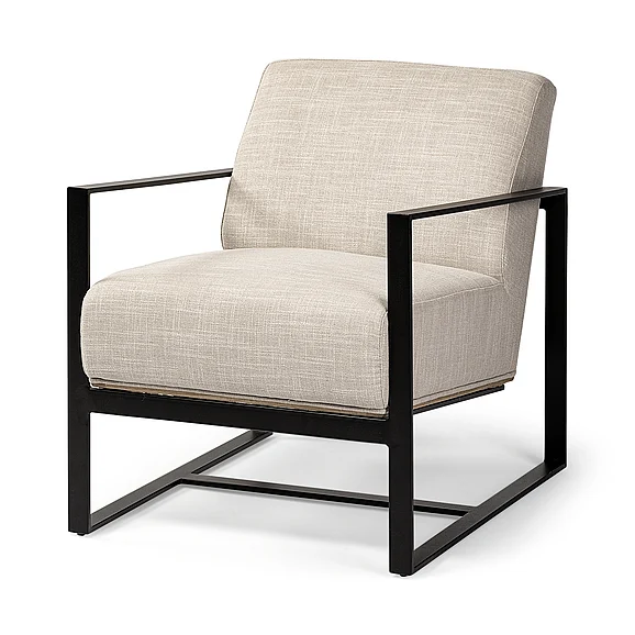 Mercana Stamford Light Beige Upholstered Seat w/ Wood Back, Metal Frame Accent Chair 68760 PROMO