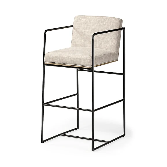 Mercana Stamford 40" Total Height Light Beige Upholstered Seat w/ Wood Back, Metal Frame Bar Stool 68762