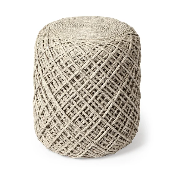 Mercana Allium Oatmeal Handwoven Wool Cylindrical Pouf 68729