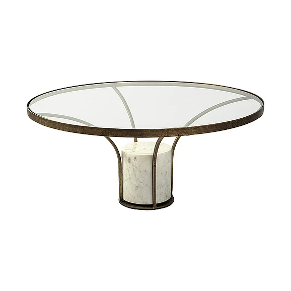 Mercana Jacinta 36" Round Glass Top Metal and Marble Pedestal Coffee Table 69052-AB PROMO