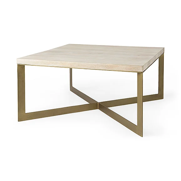 Mercana Faye 34L x 34W x 17H Beige Finished Wood w/Gold Metal Base Square Coffee Table 69180