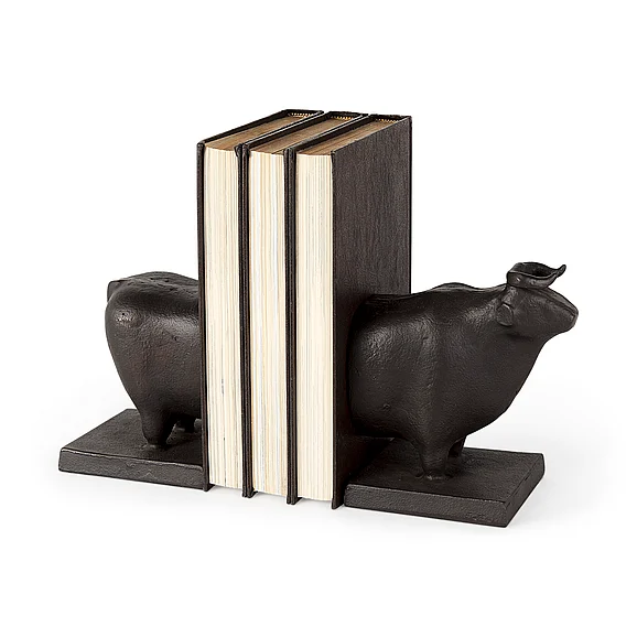 Mercana Taurus III (Set of 2) 9L x 4W Black Cast Aluminum Bull Bookends 69064 PROMO